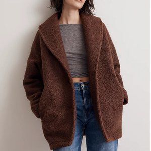 Pebbled Faux Shearling Shawl Collar Coat
